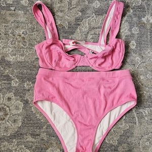 Solid and striped pink bikini set